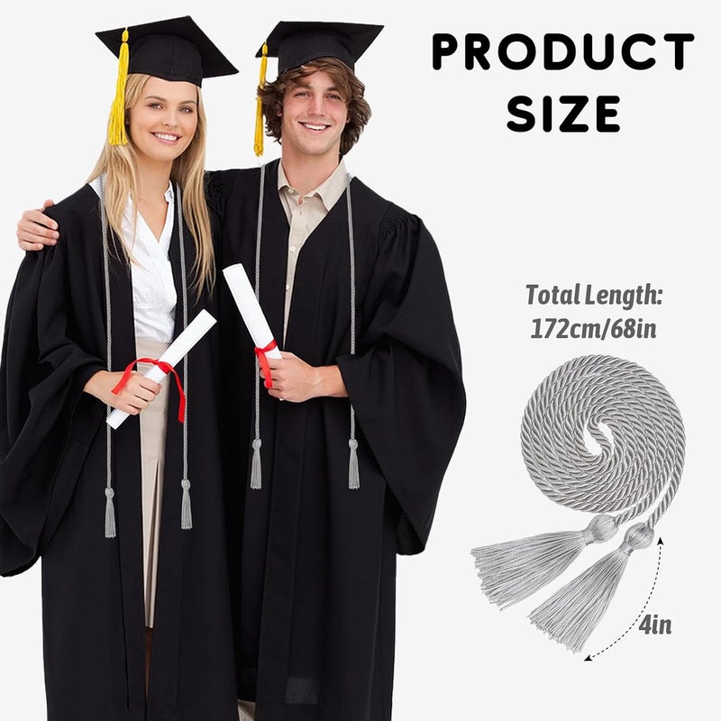 GHGMAO Silver Graduation Cord, Graduation Honor Cords for Class of 2025, Rayon Braided Grad Cord with Tassels, 68" Long Polyester Yarn Honor Ropes for Bachelor, Master, Doctoral - Image 2